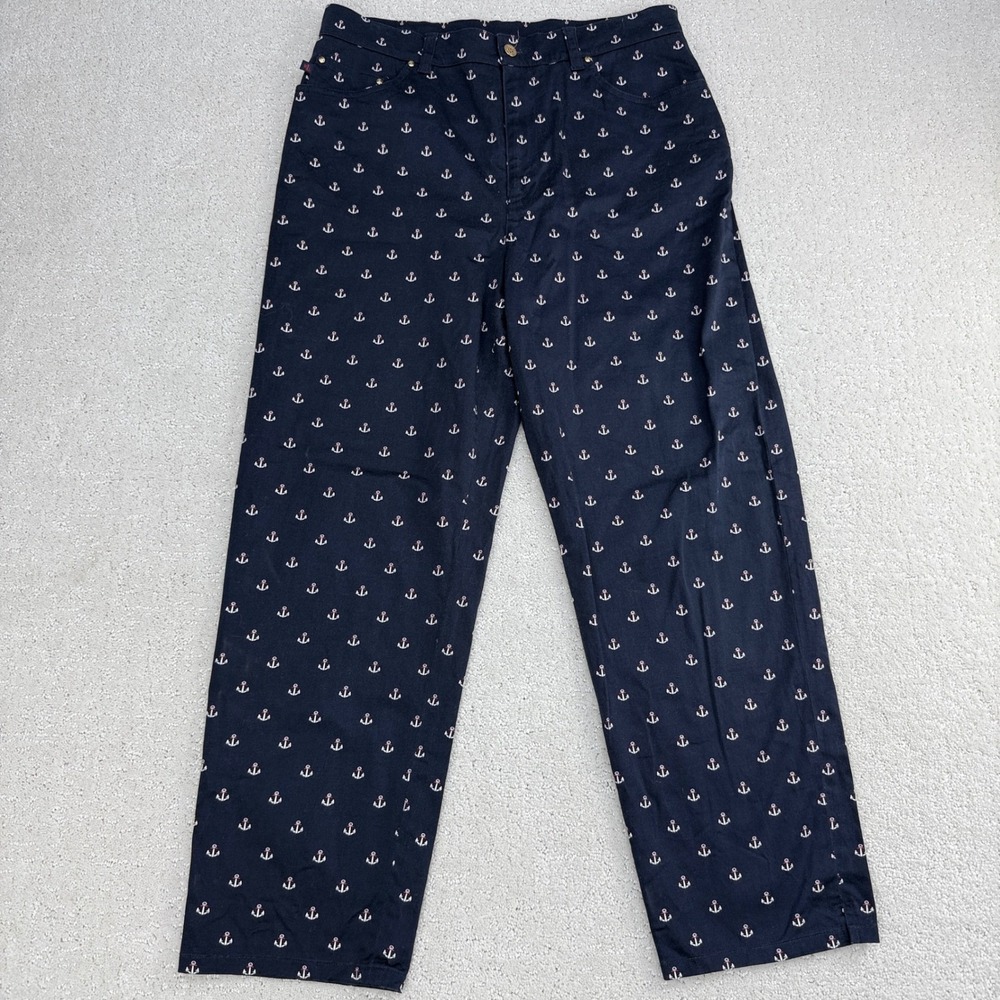 Lauren Ralph Lauren Women's Navy Anchor Print Cotton Spandex Pants Size 10